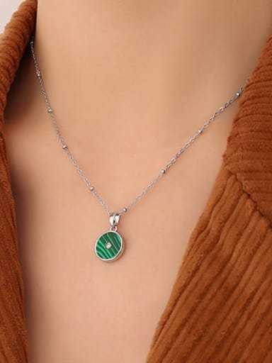 P142 green striped zircon necklace steel Titanium Steel Cubic Zirconia Geometric Minimalist Necklace