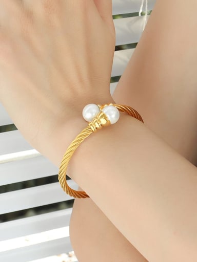Trend Titanium Steel Imitation Pearl Ring Bracelet and Necklace Set