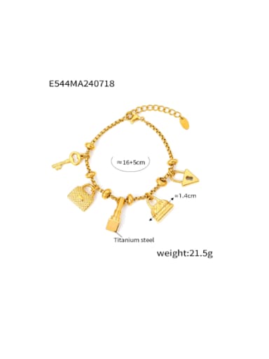 E544 Gold Bracelet Titanium Steel Cubic Zirconia Key Hip Hop Link Bracelet