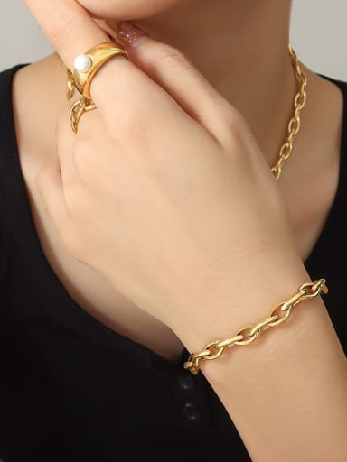 E350 gold bracelet 15+ 5cm Trend Geometric Titanium Steel Bracelet and Necklace Set