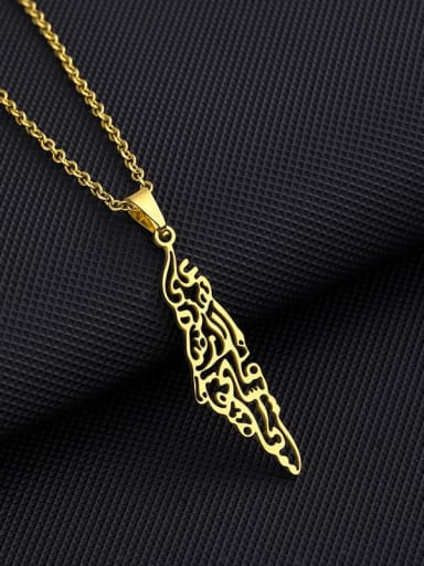 golden Stainless steel Medallion Ethnic Map of Israel and Palestine Pendant Necklace