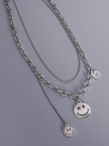 Steel Double layer Titanium 316L Stainless Steel Smiley Vintage Multi Strand Necklace with e-coated waterproof