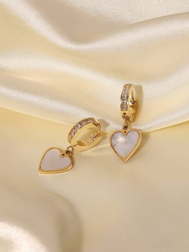 Stainless steel Cubic Zirconia Shell  Heart Vintage Huggie Earring