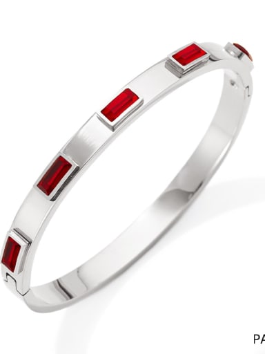 PAS873 Platinum Red Stainless steel Cubic Zirconia Geometric Trend Band Bangle