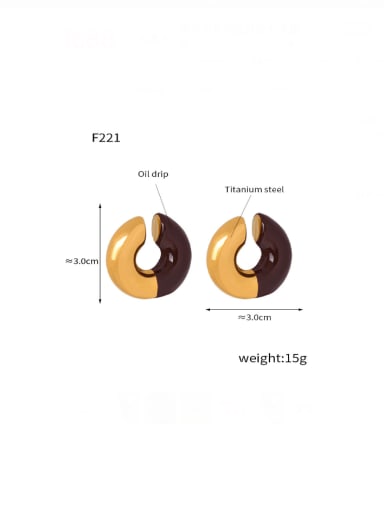 F221 Brown Glazed Gold Ear Clip Titanium Steel Enamel Geometric Hip Hop Clip Earring