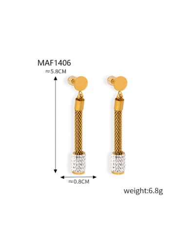 F1406 Gold Earrings Titanium Steel Rhinestone Geometric Tassel Hip Hop Cluster Earring