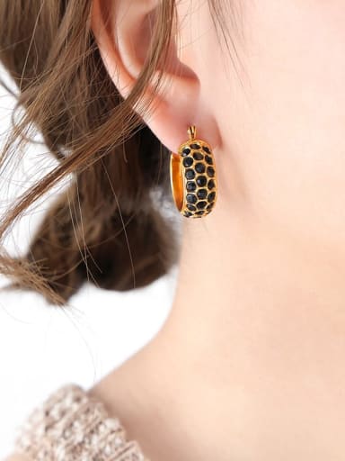 F864 Gold Black Diamond Earrings Titanium Steel Cubic Zirconia Geometric Trend Hoop Earring