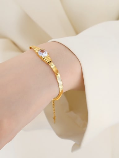 E433 Gold White Zircon Bracelet 17 3cm Trend Geometric Titanium Steel Cubic Zirconia Bracelet and Necklace Set