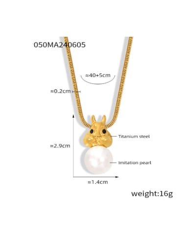TXP050 Gold Necklace Titanium Steel Imitation Pearl Minimalist Rabbit  Earring and Necklace Set