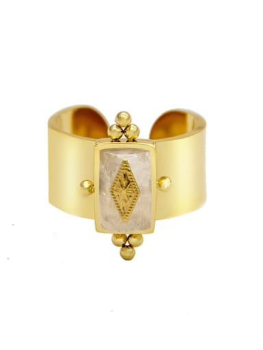 Fashion golden natural stone geometric titanium steel ring