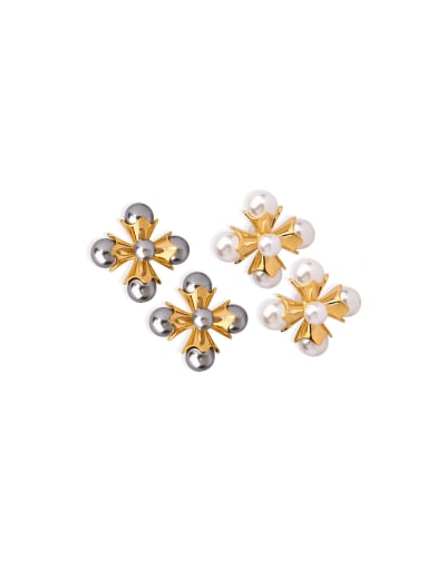 Brass Imitation Pearl Flower Trend Stud Earring