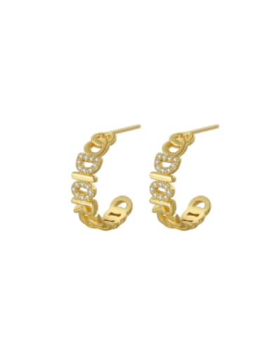 Brass Cubic Zirconia Letter C Shape Minimalist Stud Earring
