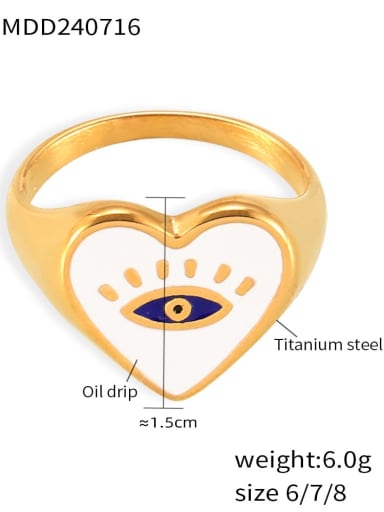A163 Golden Ring Titanium Steel Enamel Cubic Zirconia Heart Trend Band Ring