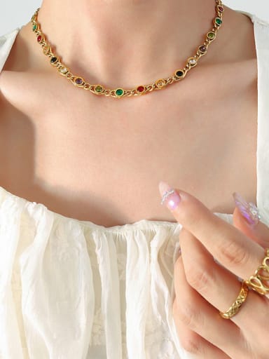 P515 gold necklace 40 5cm Vintage Titanium Steel Cubic Zirconia Bracelet and Necklace Set