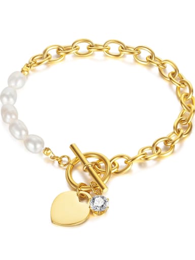 Titanium Steel Imitation Pearl Heart Minimalist Link Bracelet