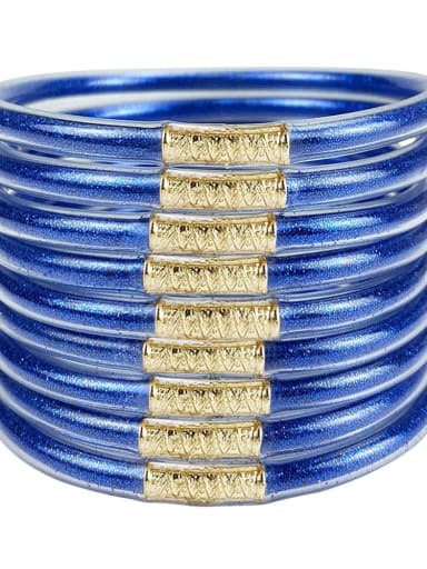 blue PVC Silicone Tube Gold Powder Bracelet, Jelly Bangles Bracelet, Cross-Border 9 in a Group