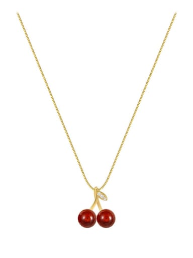 Titanium Steel Natural Stone   Cute  Friut Cherry  Pendant Necklace