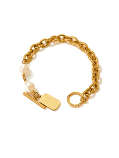 SAK608 Gold Stainless steel Imitation Pearl Geometric Chain Hip Hop Link Bracelet