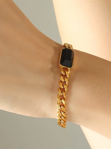 E378 gold +black  bracelet 15+ 5cm Titanium Steel Glass Stone  Hip Hop Geometric  Chain Bracelet and Necklace Set