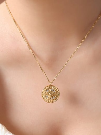 P443 gold necklace 40 +5cm Titanium Steel Rhinestone Geometric Vintage Necklace