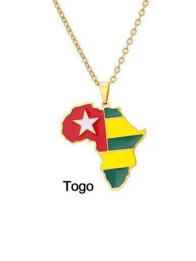 Stainless steel Enamel Medallion EthnicSteel Drop Oil Africa Map Pendant Necklace