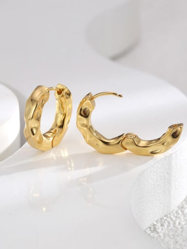 H01560 Gold Brass Geometric Trend Hoop Earring