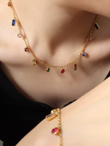 P1199 gold necklace 40 5cm Titanium Steel Cubic Zirconia Vintage Tassel  Bracelet and Necklace Set