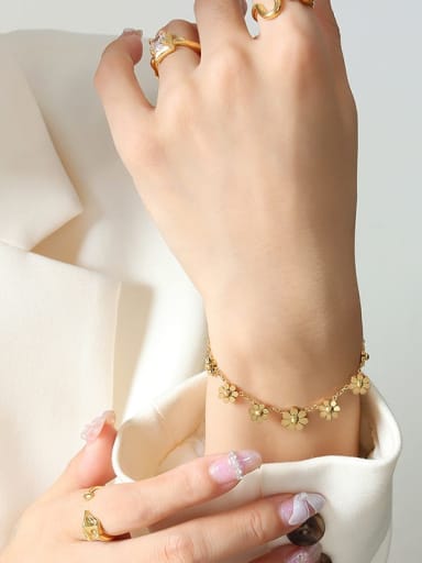 E023 gold bracelet 15 +5cm Titanium Steel Flower Trend Link Bracelet