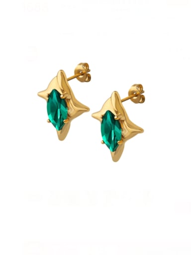 F065 gold green Zircon Earrings Titanium Steel Cubic Zirconia Irregular Vintage Stud Earring