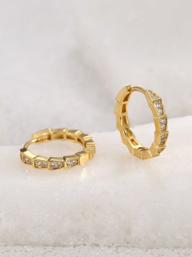 H00849 Gold Brass Cubic Zirconia Geometric Minimalist Huggie Earring