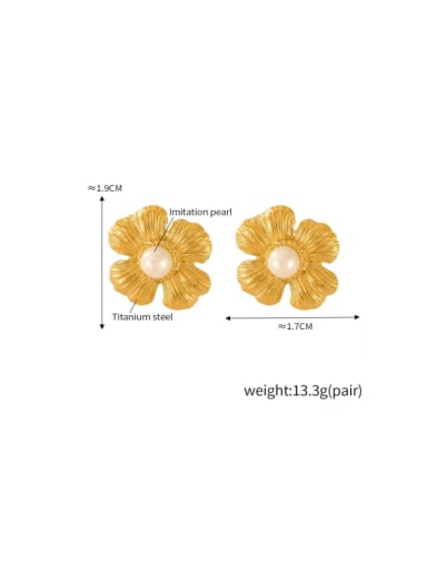 F1074 Gold Earrings Titanium Steel Imitation Pearl Flower Hip Hop Stud Earring