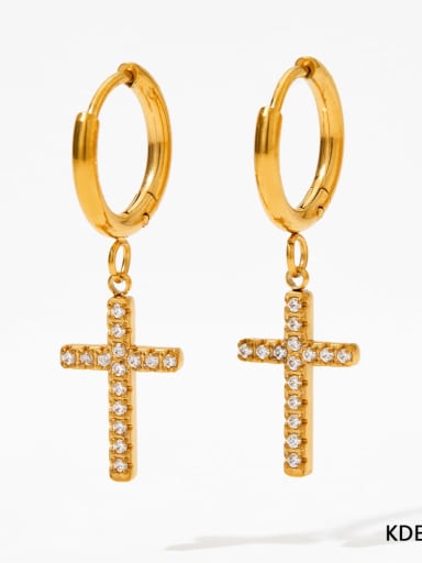 KDE1014 Gold Earrings Stainless steel Dainty Cross  Cubic Zirconia Earring and Necklace Set