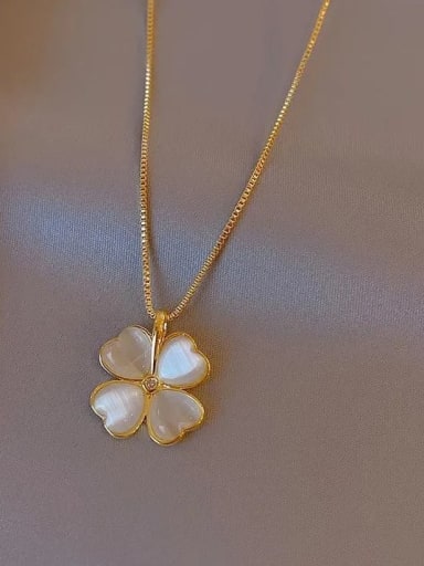 Titanium Steel Cats Eye Clover Minimalist Necklace