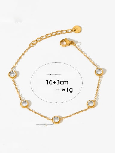 SAK407 Golden+ White Stainless steel Glass Stone Geometric Minimalist Link Bracelet