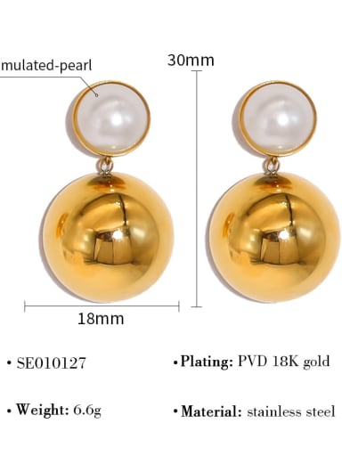 SE010127 Titanium Steel Imitation Pearl Heart Trend Stud Earring