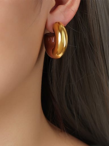 F1251 brick red glazed earrings Titanium Steel Enamel Geometric Hip Hop Stud Earring