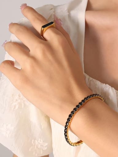 E333 Gold Black zircon Elastic Bracelet Titanium Steel Rhinestone Geometric Dainty Bracelet