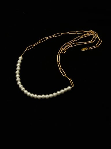 P617 Necklace Gold 45cm Titanium 316L Stainless Steel Imitation Pearl Minimalist Irregular  Braclete and Necklace Set with e-coated waterproof