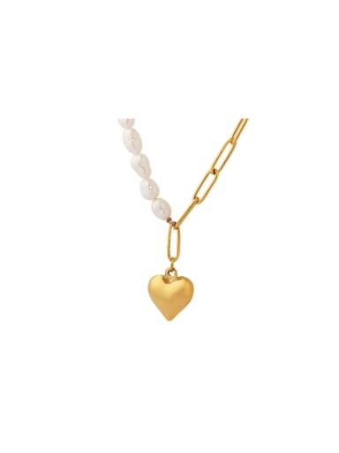 Titanium Steel Freshwater Pearl Heart Trend Cuban Necklace