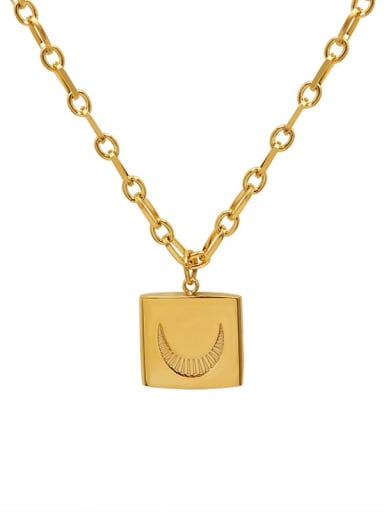 Gold Titanium 316L Stainless Steel Geometric Minimalist Moon Necklace with e-coated waterproof