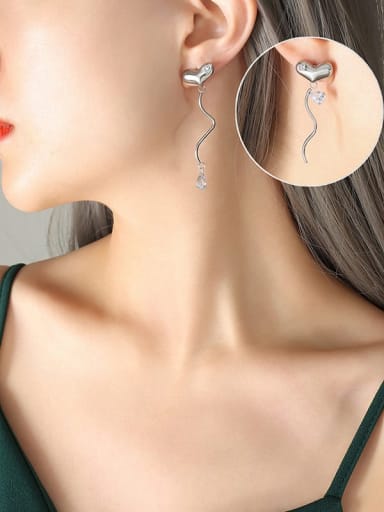 F186 Steel Earrings Titanium Steel Cubic Zirconia Heart Trend Drop Earring