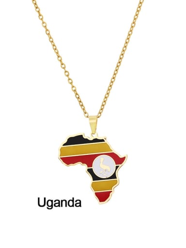 uganda Stainless steel Enamel Medallion EthnicSteel Drop Oil Africa Map Pendant Necklace