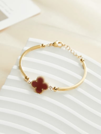 SL237 Red Clover Bracelet Gold Titanium Steel Enamel Clover Minimalist Link Bracelet