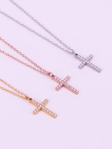 Titanium Steel Cubic Zirconia Cross Minimalist Regligious Necklace