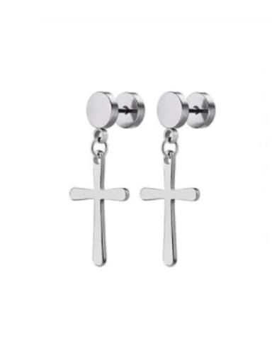 Stainless steel Smooth Cross Minimalist Single Earring(Single-Only One)