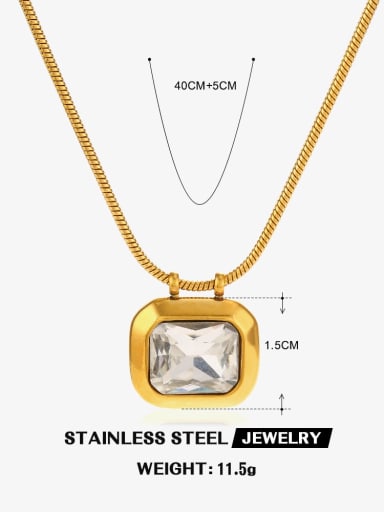 Stainless steel Glass Stone Square Vintage Necklace