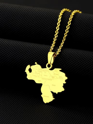 Titanium Steel Medallion Hip Hop Venezuela Map Pendant Necklace