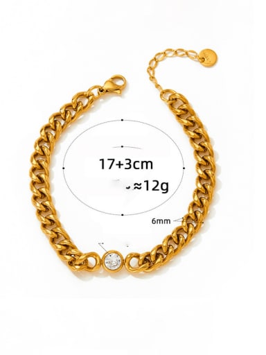 SAK762 Golden+ White Stainless steel Glass Stone Geometric Hip Hop Link Bracelet