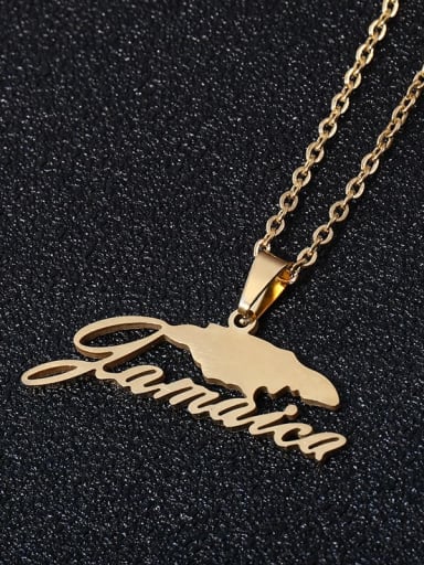 Golden letters Stainless steel Medallion Hip Hop Jamaica Map Pendant Necklace