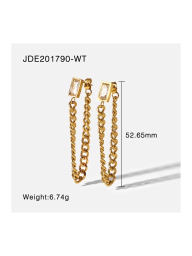 JDE201790 WT Stainless steel Cubic Zirconia Tassel Trend Threader Earring